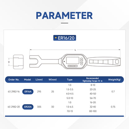 Digital Torque Wrenches for Remove and Install ER16 ER20 ER25 ER32 Collet Nut