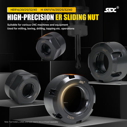 SFX Friction Bearing Nut High Precision ER Clamping Collet Nuts-5pcs Set